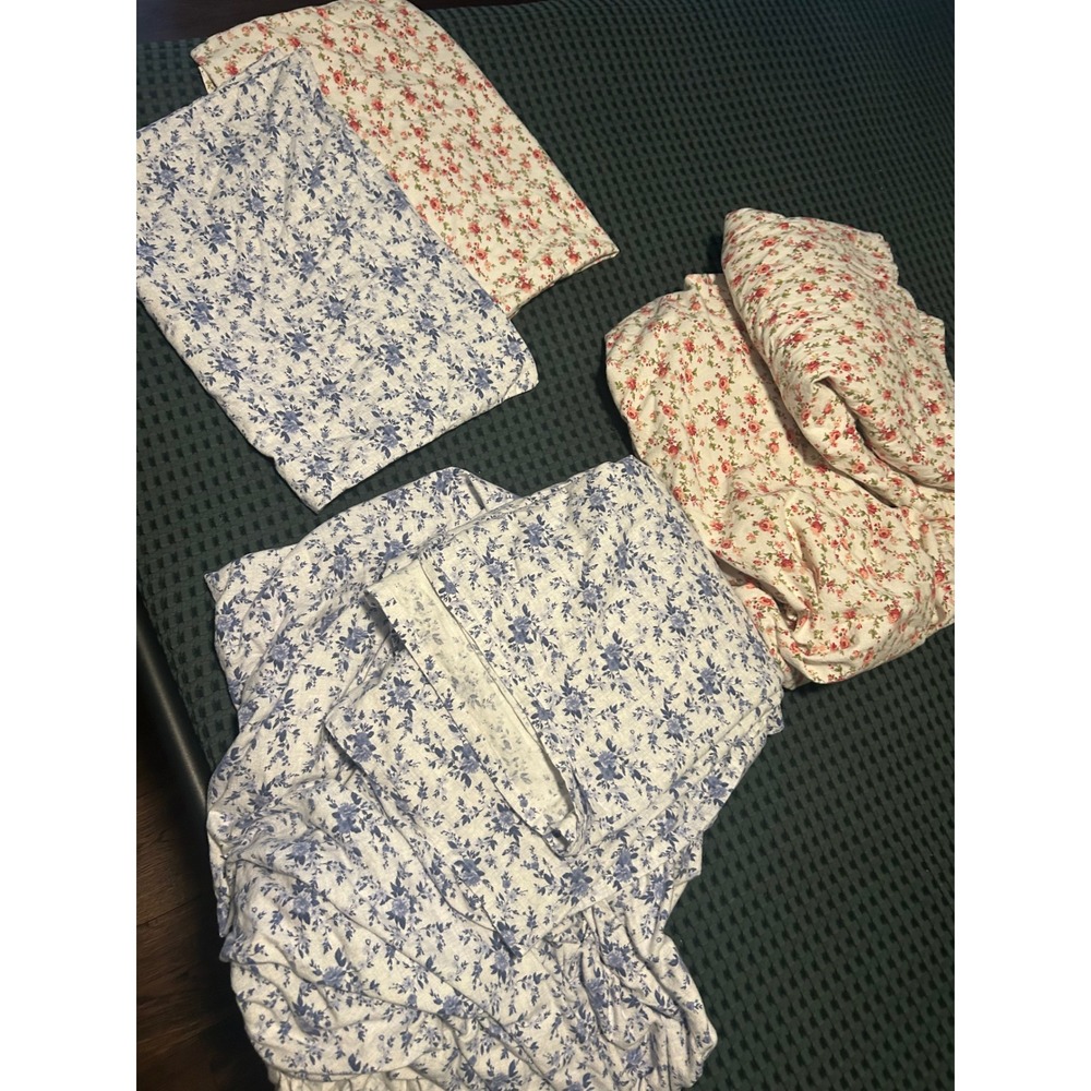 Modern Threads Twin Sheets set 2 Floral Red Blue 100% Cotton flannel Cottagecore